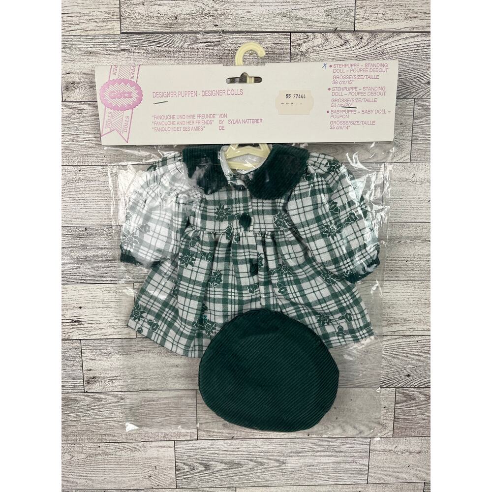 GOTZ BERET OUTFIT Green Plaid Dress Hat Fanouche Friends 15 Inch Doll Paris NIP